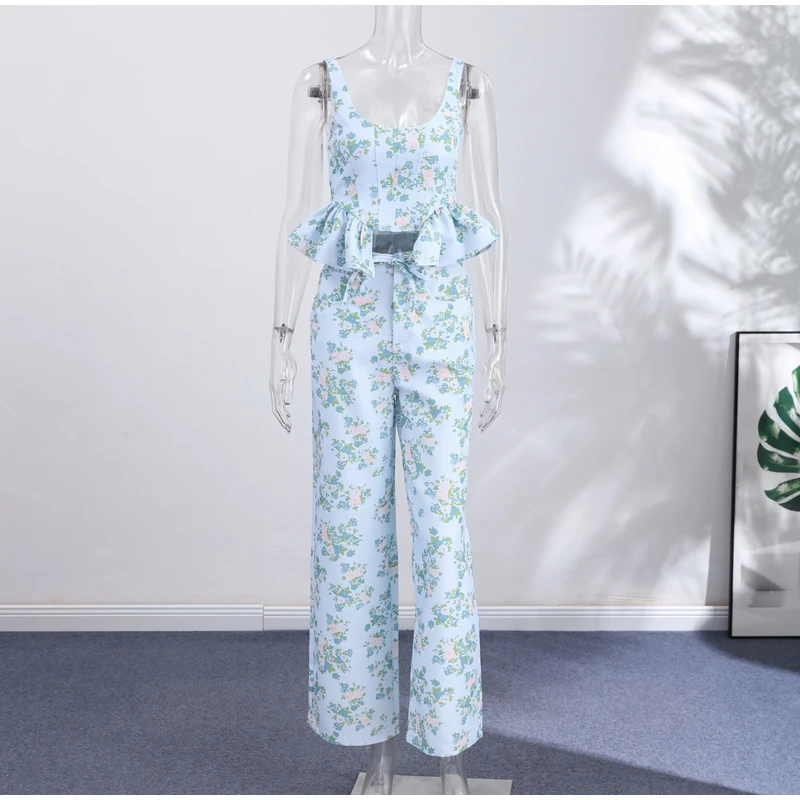Sexy Print Vest Pants Women Set Beach Patchwork Slash Neck Lace Up Top Pleated Trousers 2026 Summer Holidays Lady Outfit - Image 11