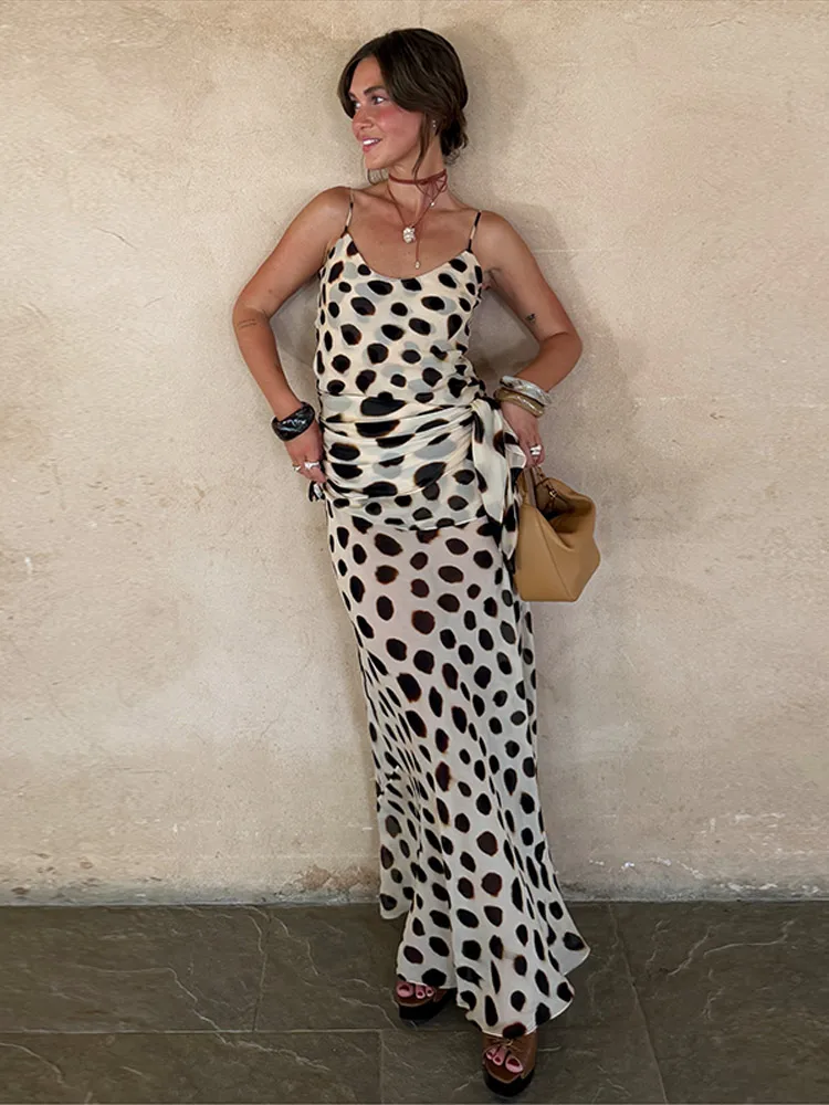 Scoop Neck Women's Dress Spaghetti Strap Polka Dot Tie Waist Removable Wrap Maxi Dress Vacation Beach 2026 New Fashion For Women - Image 6