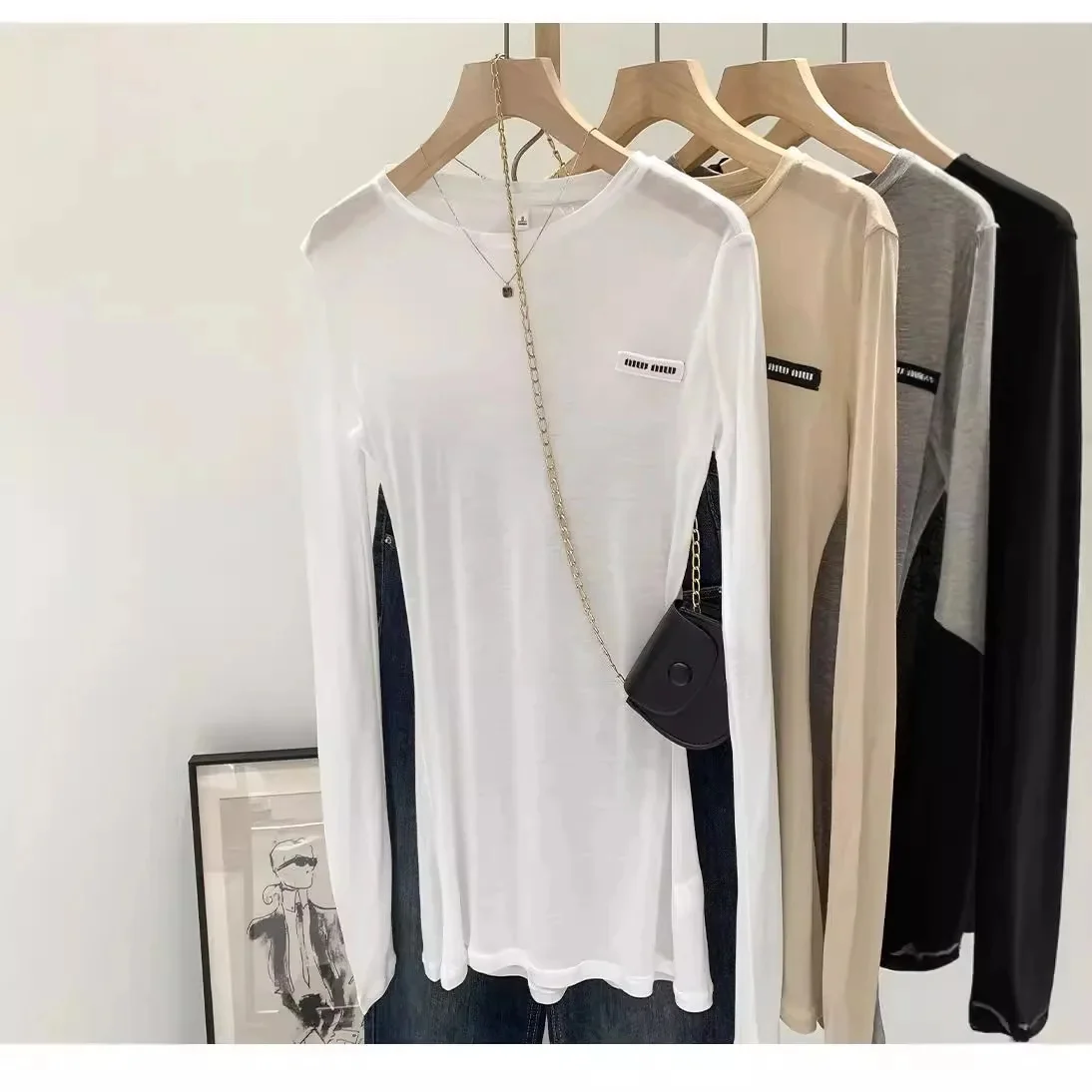 Laceleather Women's Long Sleeve T-Shirt Light Thin Sun Protection Base Layer Shirt Early Autumn New Style Label Attached - Image 9