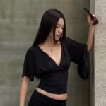 S0f03f208bdaa45799aeb5d3d3868c45cf.webp Women's Lace Patchwork Deep V Neck Tie Up Slim Fit Half Sleeve T-Shirt Crop Top