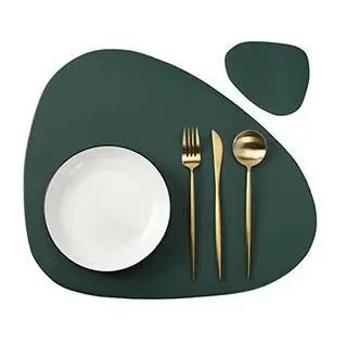 Inyahome Irregular Shape PU Leather Placemats Set Oil-Proof Waterproof for Kitchen Tables Bistro Tables Bars Coffee Shops Hotels - Image 12