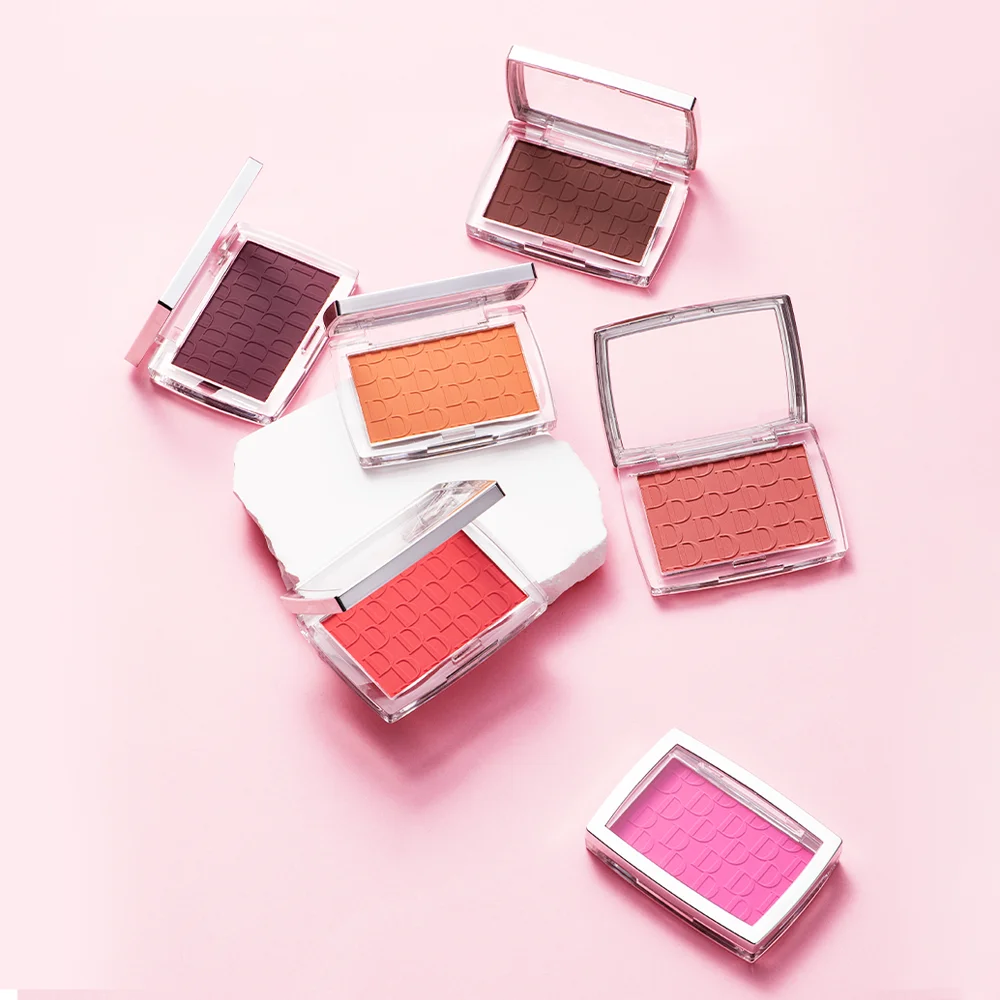 Matte Embossed Blush Palette High Pigmented Pink Coral Cheek Blush Powder With Professional Makeup Brush - Image 6