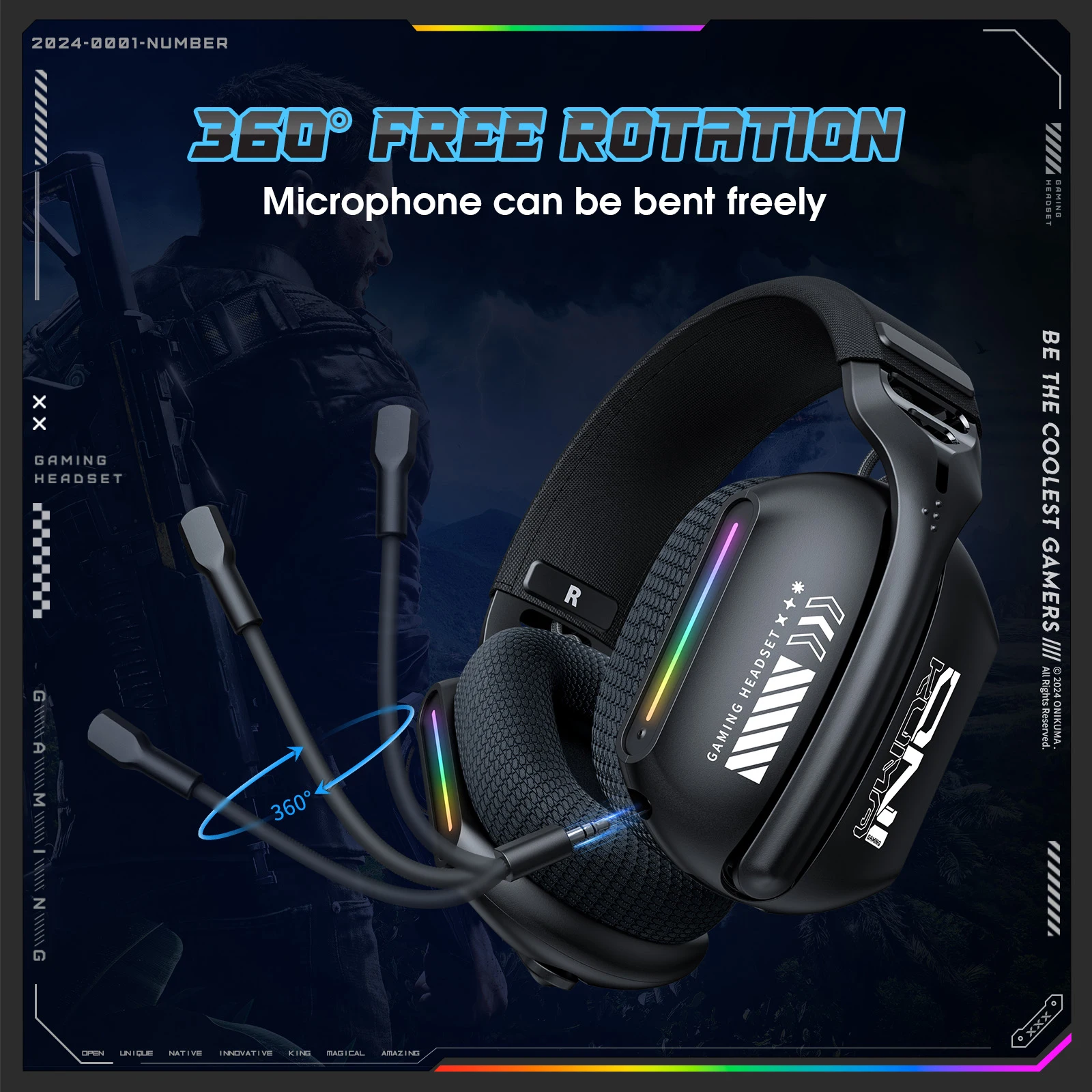 Onikuma Gt808 Three Modes with Mic E-Sports Wireless Gaming Headset Rgb Lighting Supports Bluetooth 5.3 / 2.4g / Aux 3.5mm - Image 4