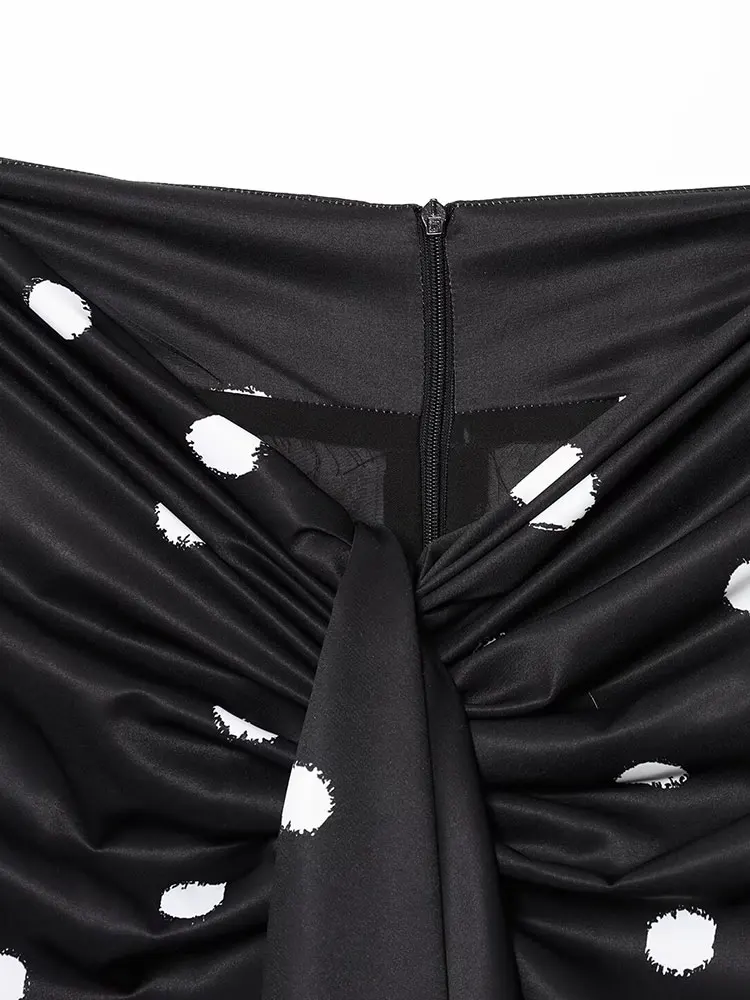 TFAFXY 2025 Polka Dot Skirt Women Wrap Ruched Midi Skirt Woman New Fashion Elegant Long Skirts For Women Party Skirts - Image 3
