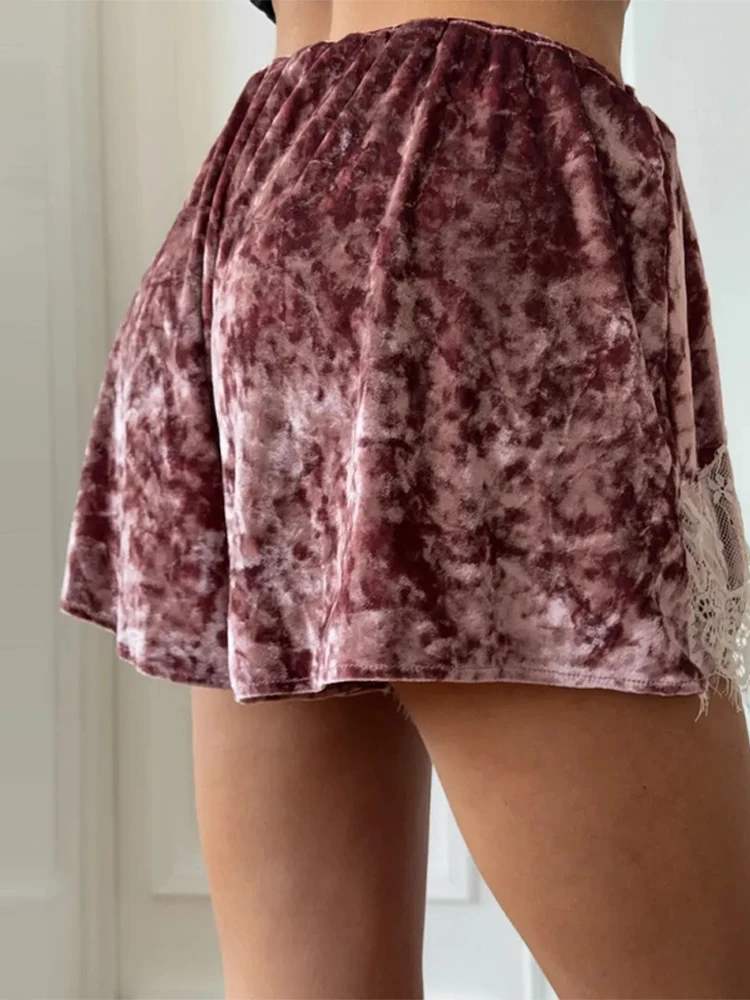 Green Velvet Lace Trim Shorts Women's Casual High-waist Straight Short Pants 2026 New Ladies Summer Vacation Beach Outfit - Image 5