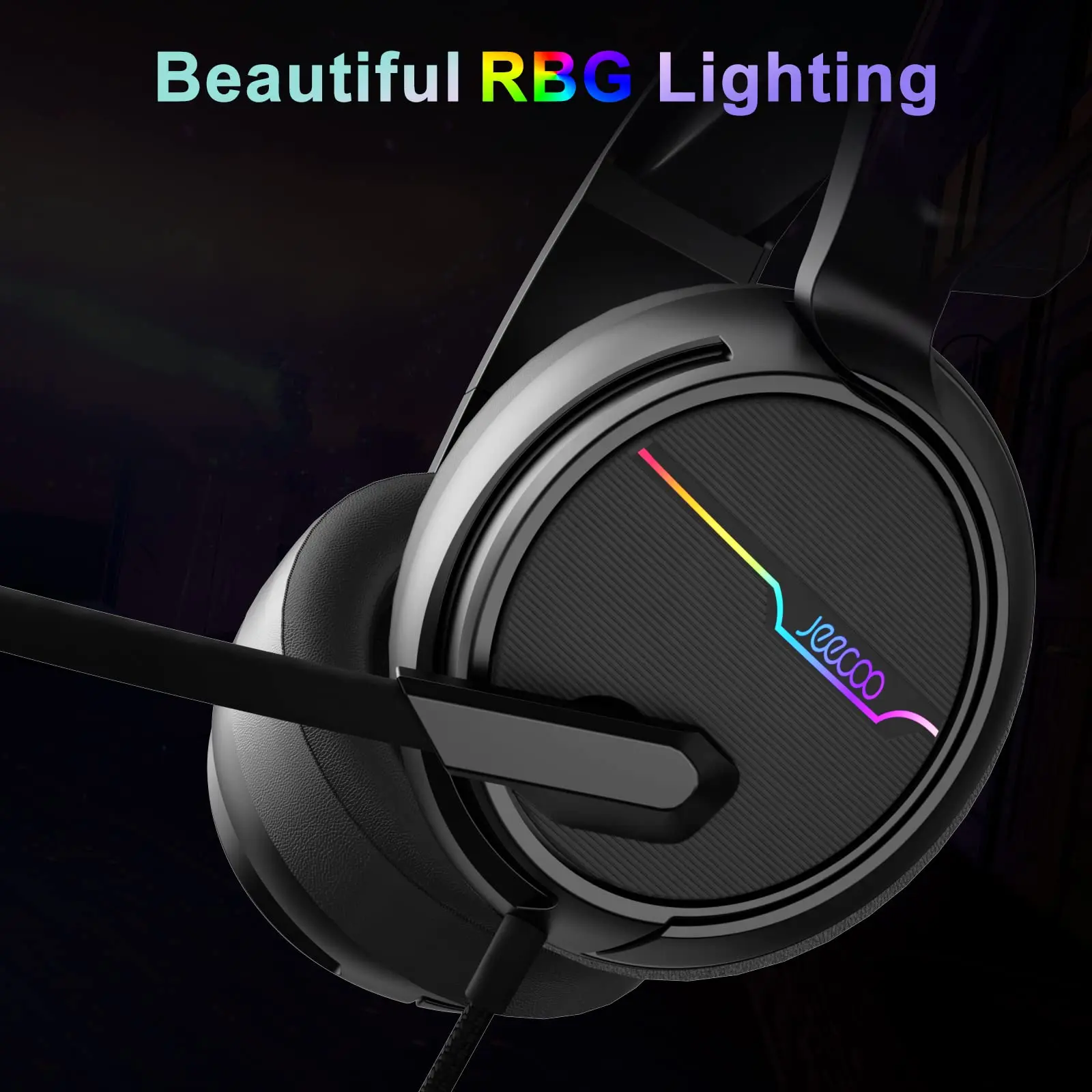 Jeecoo V20U USB Gaming Headset for Surround Sound Headphones with Noise Cancelling Mic Memory Foam Ear Pads for Laptop Computer - Image 11