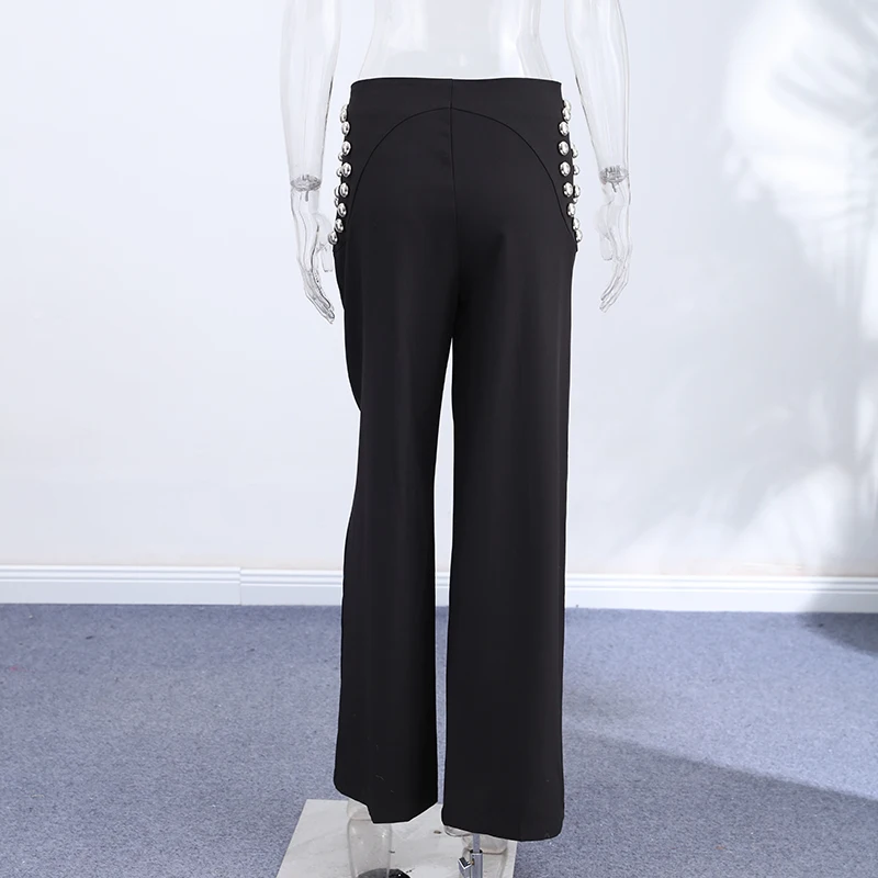 Studs Women Pants Solid Color Pants with Spiral Arranged Studs High Waist Straight Leg Pants Stylish Ladies Outfit Street Style - Image 6