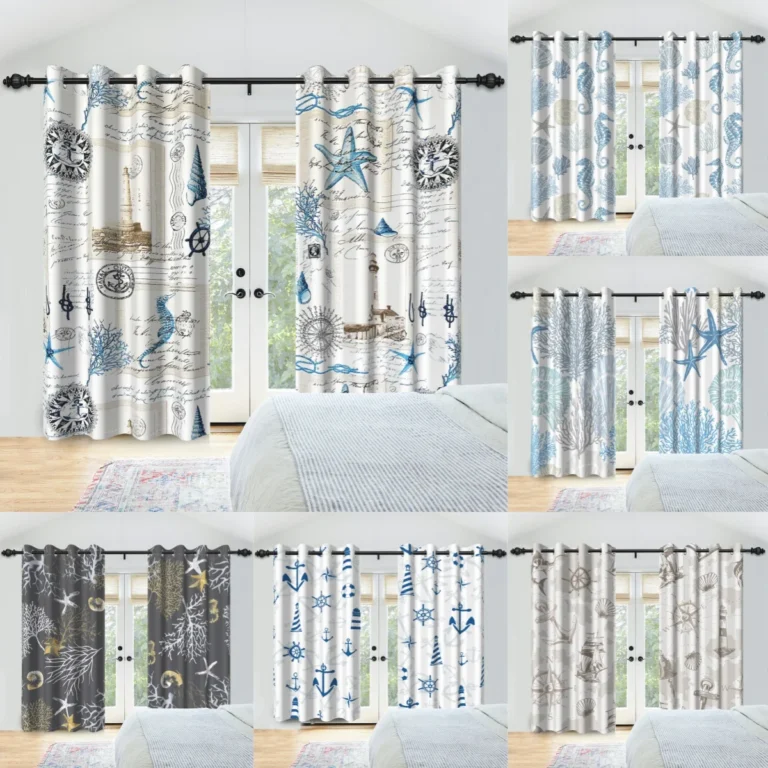 2pcs Vintage Nautical Element Curtains Seashells Starfish Coral Prints Blackout Curtain Living Room Boys Bedroom Window Drapes