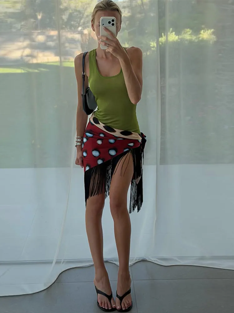 Fashion Leopard Fringed Patchwork Women's Skirts Irregular Double-Sided Lady Mini Skirts 2026 Summer Chic New Female Streetwear - Image 4