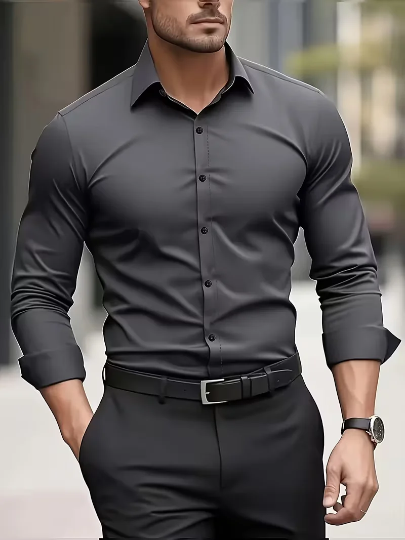 Summer New Men's Long-Sleeve Shirt Business Formal Wear Breathable Lightweight Long-Sleeved Top for Daily Work - Image 4