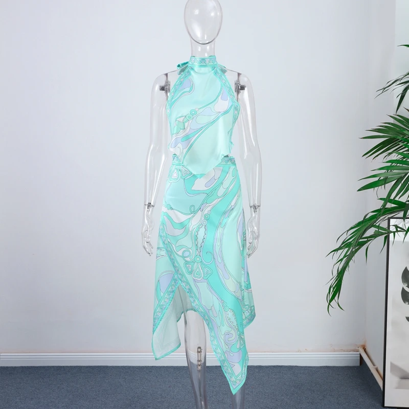 Print Women Dress Backless Mini Dress Halter High Waist Dresses Flared Skirt Hem Waist Shaping Slimming Casual Trendy Street Sty - Image 9