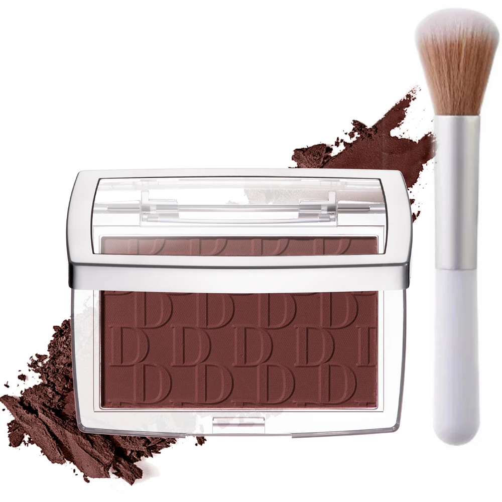 Matte Embossed Blush Palette High Pigmented Pink Coral Cheek Blush Powder With Professional Makeup Brush - Image 12
