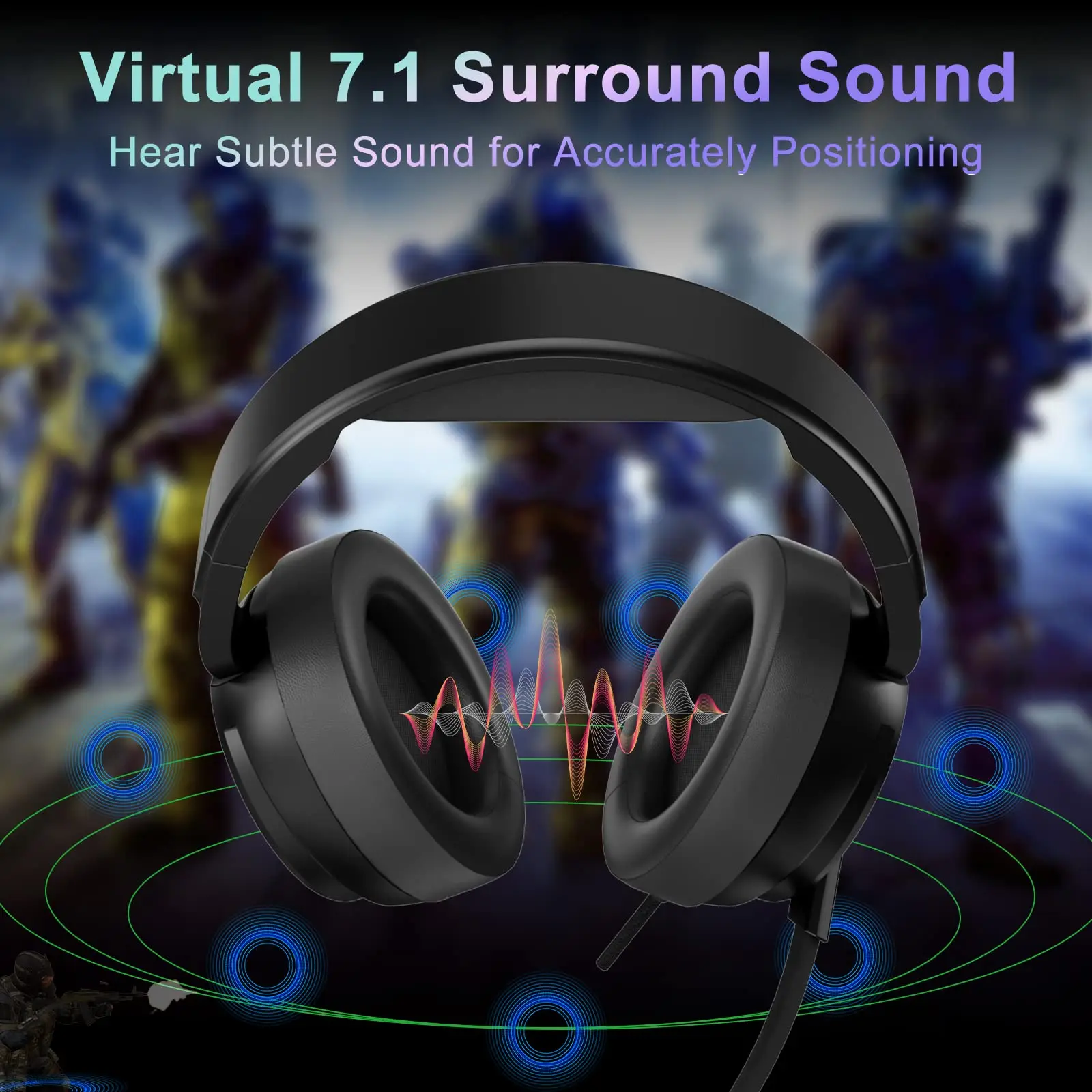Jeecoo V20U USB Gaming Headset for Surround Sound Headphones with Noise Cancelling Mic Memory Foam Ear Pads for Laptop Computer - Image 6