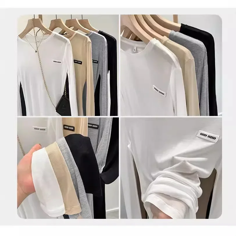 Laceleather Women's Long Sleeve T-Shirt Light Thin Sun Protection Base Layer Shirt Early Autumn New Style Label Attached - Image 4