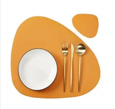 Inyahome Irregular Shape PU Leather Placemats Set Oil-Proof Waterproof for Kitchen Tables Bistro Tables Bars Coffee Shops Hotels - Image 9