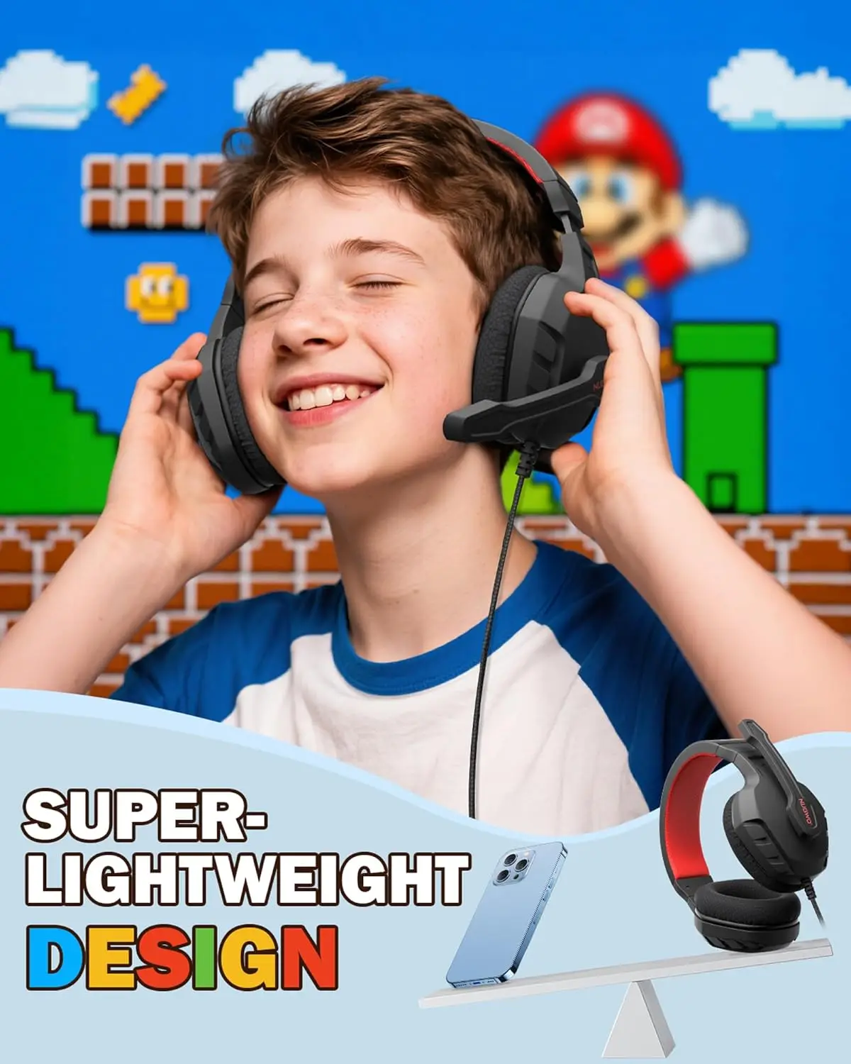 NUBWO U3 Gaming Headset with Mic Safe Volume Limited Kids Headphones for Switch 3.5mm Jack for NS,PS4,PS5,Xbox,Tablet,iPad - Image 3