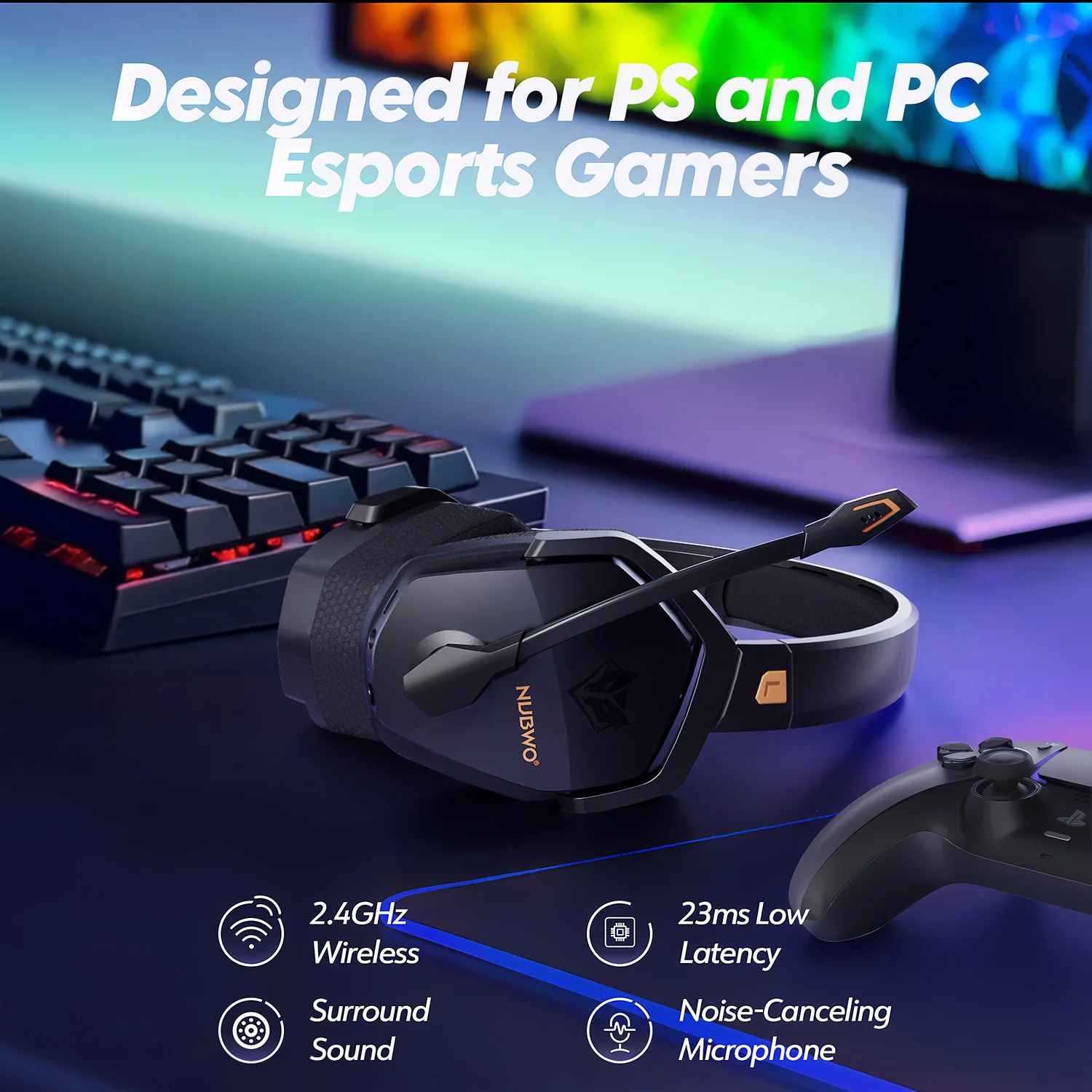 NUBWO G06 Dual Wireless Gaming Headphones 2.4GHz Bluetooth 5.3 Headsets Gamer with Microphone for PS5, PS4, PC, Mobile, Switch - Image 3