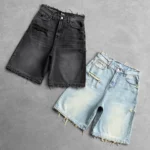 S295a3fe3f65f4d3e8a2698296e9dc98eR.webp Y2k Black Punk Wash Baggy Work Shorts Men Women Summer Hip Hop Ripped Hole Denim Shorts Raw Edge Casual Jorts Streetwear