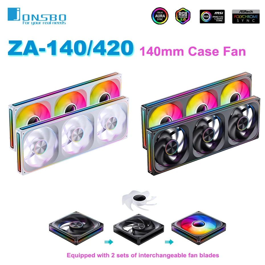 S2a49f2af751644efa326f8d5241834e20.webp JONSBO ZA-140/420 Case Cooling Fan 140mm ARGB 3 Connected Bodies PWM Quiet Fan Replaceable Fan Blades