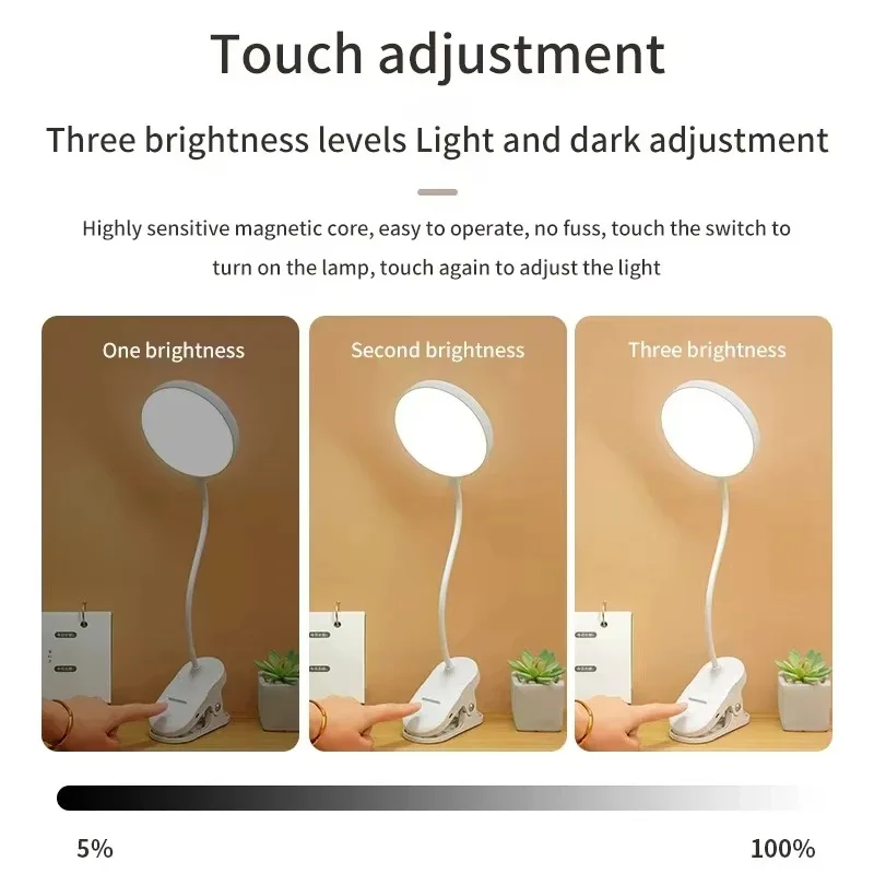 Led Table Lamp USB Rechargeable Night Light with Folding Clamp Study Stand Read Lamp Touch 3 Modes Dimming Eye Protection Light - Image 4
