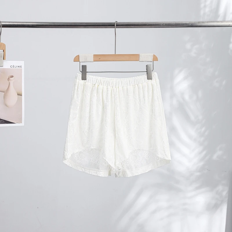 Green Velvet Lace Trim Shorts Women's Casual High-waist Straight Short Pants 2026 New Ladies Summer Vacation Beach Outfit - Image 9