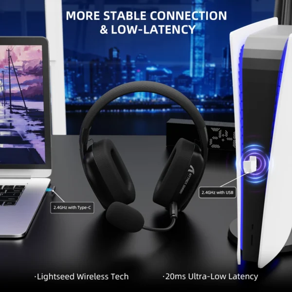 Attack Shark L80PRO Tri-Mode Wireless Gaming Headset Lightweight Design Foldable Dual Microphones/Multi-Platform Compatibility