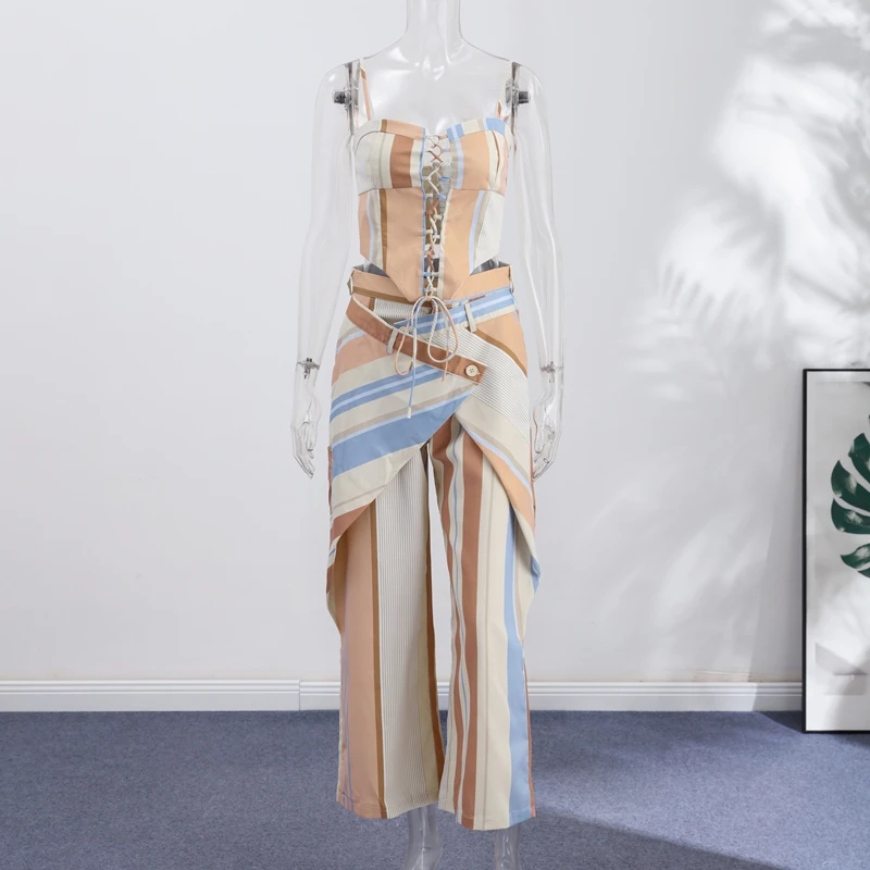 Sexy Print Vest Pants Women Set Beach Patchwork Slash Neck Lace Up Top Pleated Trousers 2026 Summer Holidays Lady Outfit - Image 8