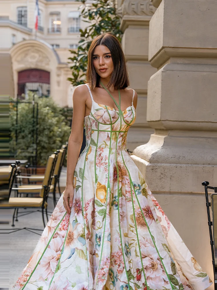 Fashion Women's Dress Halter Sleeveless Hollow Out Print Female Dresses 2026 Summer Vacation Holiday Beach Chic Sexy Lady Robe - Image 2