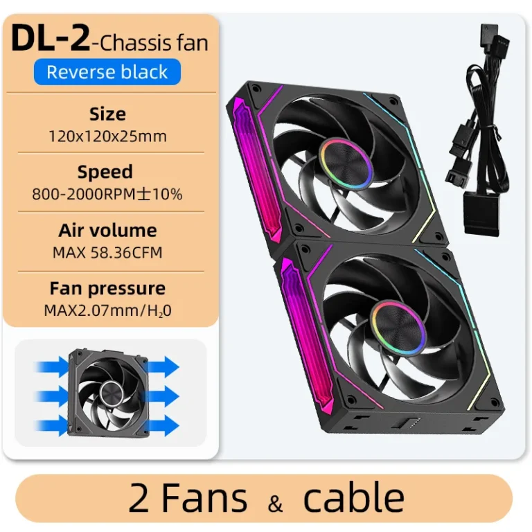 S3679c7dfd01248c1922366fb92945bc5H.webp Coolcirc DL-2 120mm ARGB Cooling Fan Modular Wireless Stackable Splicing 800-2000RPM PWM Silent for Gaming PC Case Water Cooler