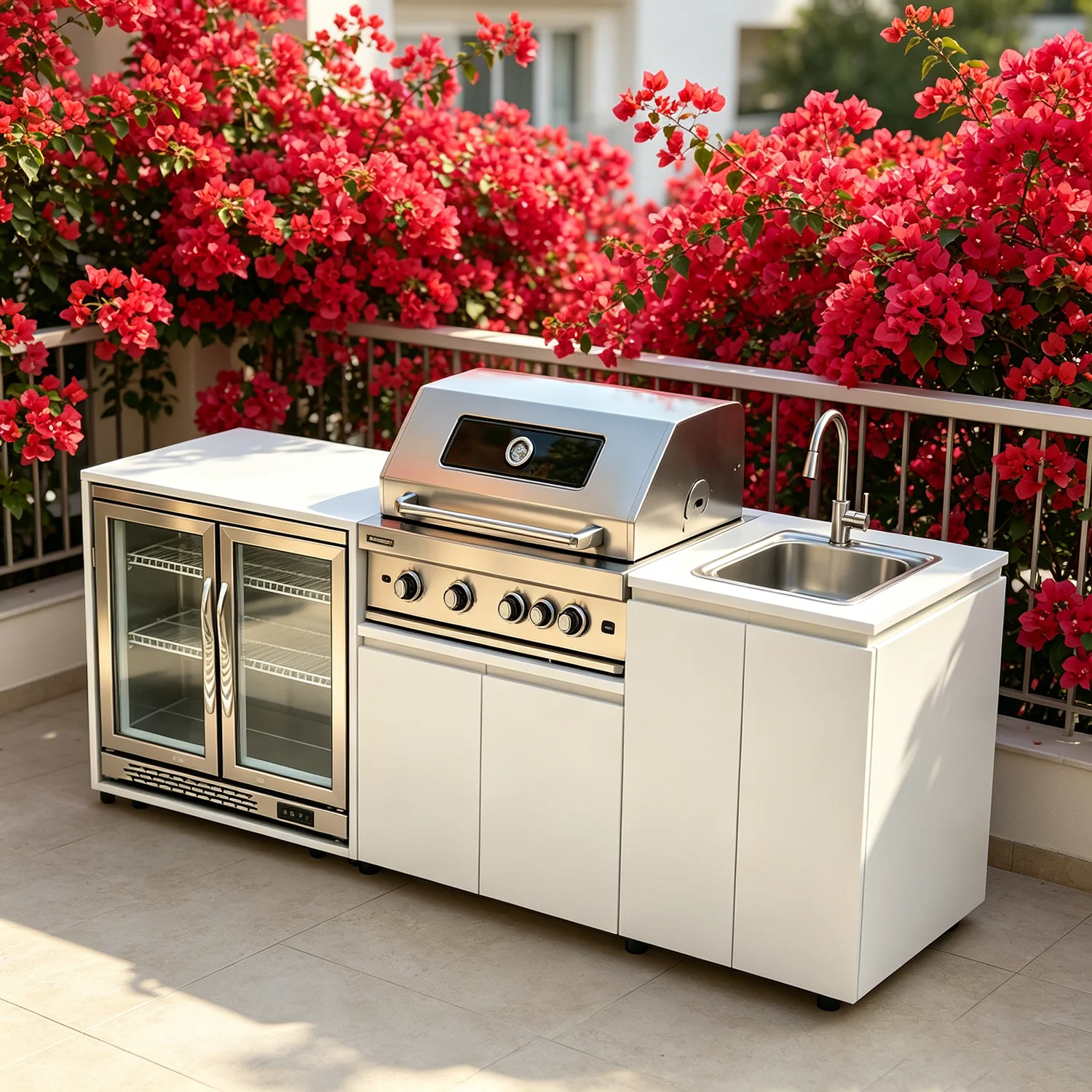Stainless Steel Outdoor Kitchen With BBQ And Fridge With Grill Cooktop Sink Fridge Rolling Movable On Wheels For Backyard Patio - Image 2