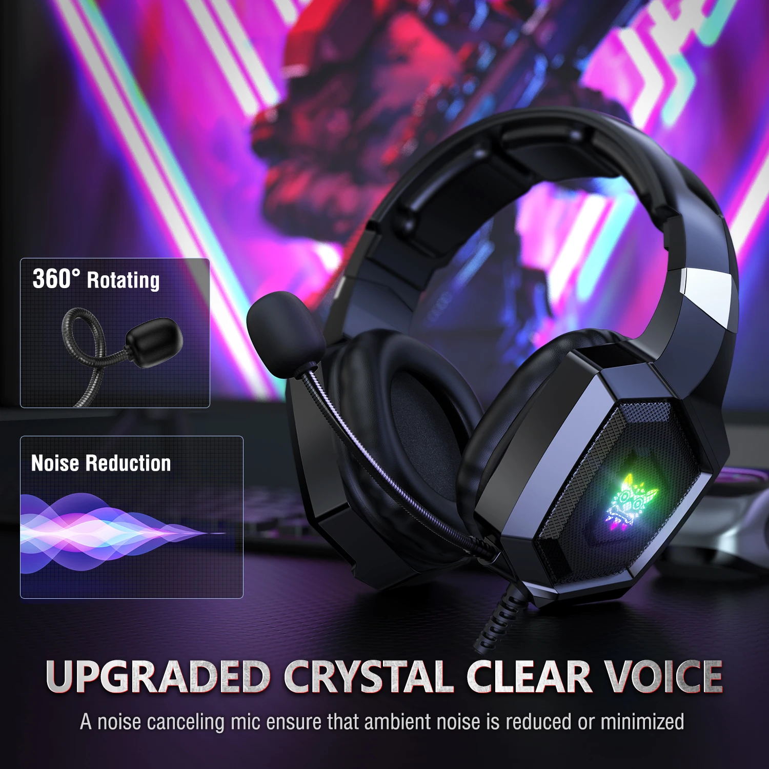 ONIKUMA K8 Gaming Headphones with Flexible HD Mic RGB Light Surround Sound Over-Ear Wired Headset Gamer for PC Gaming Xbox - Image 9
