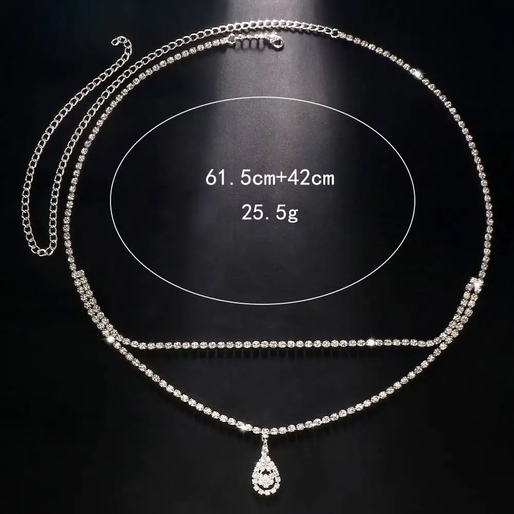 Luxury Rhinestone Double Chain Water Drop Waist Chains Body Jewelry for Women Crystal Body Belly Chain Body Decoration Accessory - Image 2