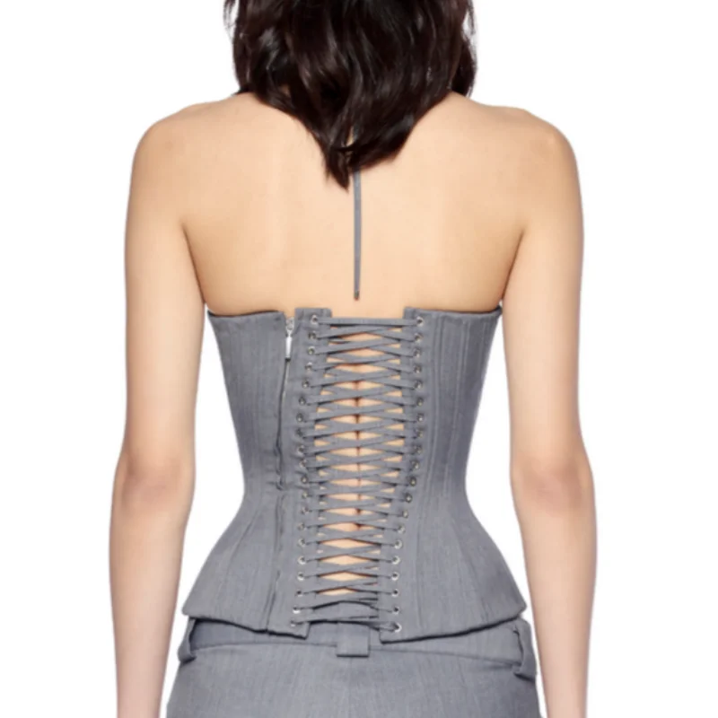 Sexy Patchwork Halter Suit Corset Low Neck A Line Lace Up Fishbone Top Solid Tube Vest 2026 New Lady Party Vacation Tops - Image 5