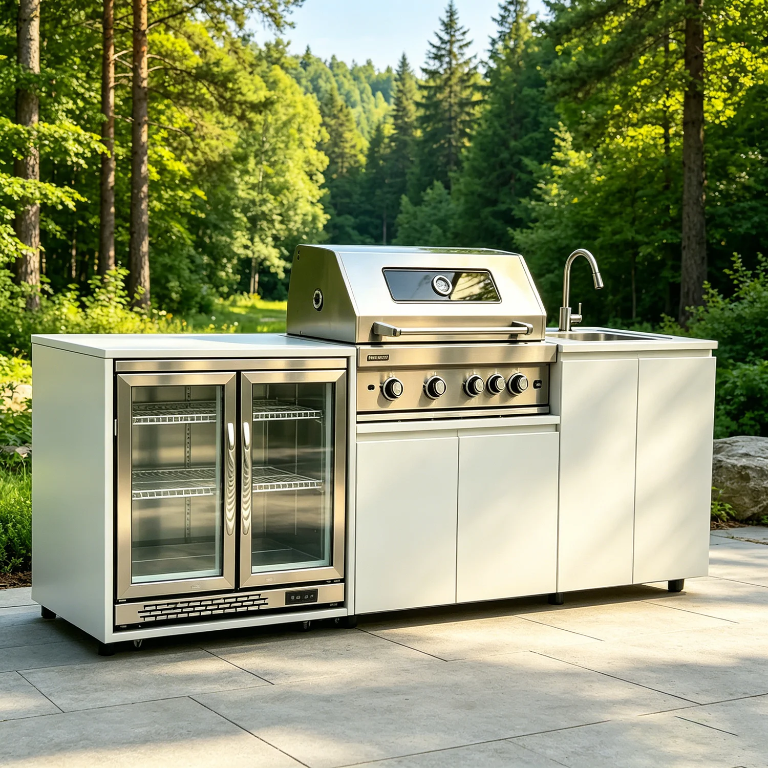 Stainless Steel Outdoor Kitchen With BBQ And Fridge With Grill Cooktop Sink Fridge Rolling Movable On Wheels For Backyard Patio - Image 4