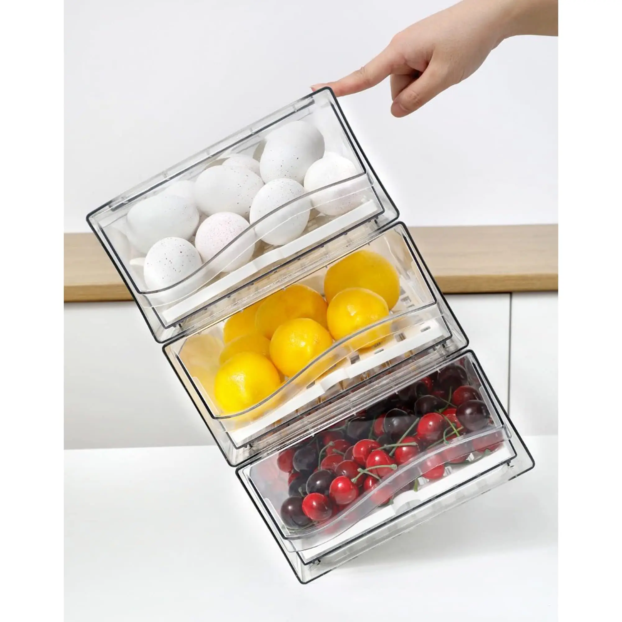 Fridge Organizer, Stackable Refrigerator Organizer Bins Reusable Food Storage Containers Fridge Drawer Organizer in Home Kitchen - Image 5