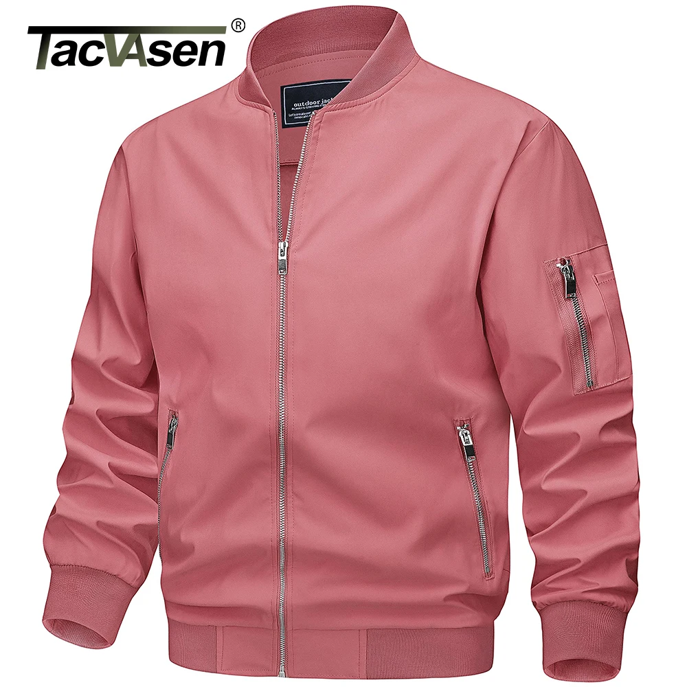 TACVASEN Spring Fall Thin Bomber Jackets Mens Jacket Lightweight Casual Windbreaker Zip Pockets Coats Biker Outwear Outdoor Male - Image 6