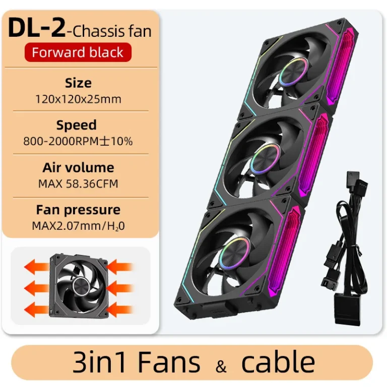 S44fd8057d86542b2ae0846648f413e4ch.webp Coolcirc DL-2 120mm ARGB Cooling Fan Modular Wireless Stackable Splicing 800-2000RPM PWM Silent for Gaming PC Case Water Cooler