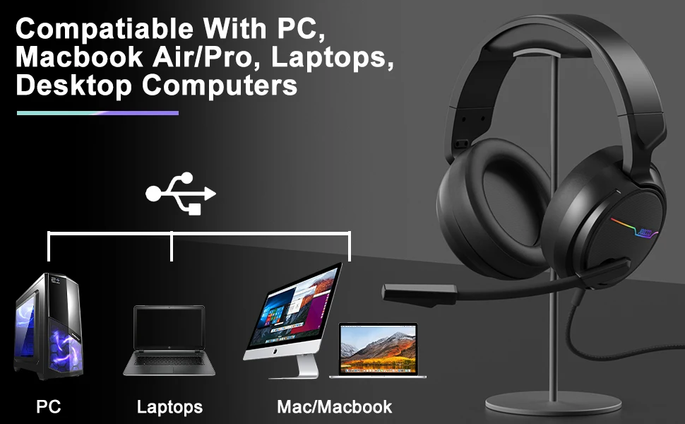Jeecoo V20U USB Gaming Headset for Surround Sound Headphones with Noise Cancelling Mic Memory Foam Ear Pads for Laptop Computer - Image 9