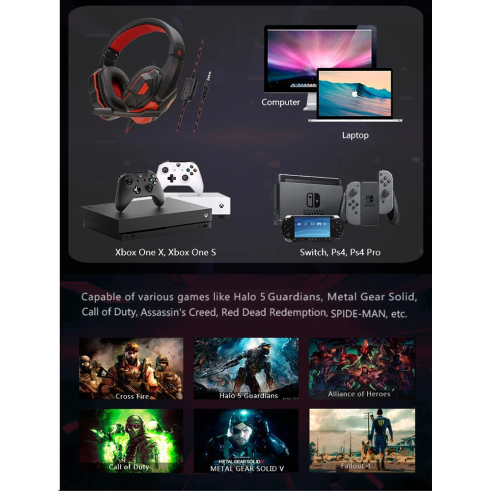 Subwoofer Gaming Headphone with Mic Over-Ear Headphones Bluetooth 5.3 40mm Driver 2.4G Cable RGB Headsets - Image 15