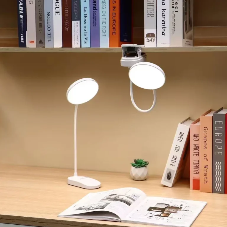 Lámpara de mesa LED recargable por USB, luz nocturna con pinza plegable, soporte de estudio, lámpara de lectura táctil con 3 modos de atenuación y protección ocular.