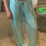 S4853c1ac998d446c84e067530d4a9525y.webp Chic Sequined Women's Trouser Mid-Waist Lace Up Lady Straight Mop Pants 2026 Summer Autumn Fashion Female Bottoms Vacation