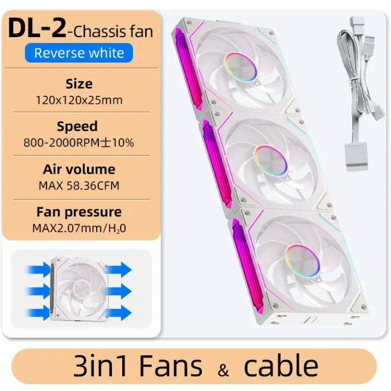 S48950d1b55104c13b6c112f195c2debcI.webp Coolcirc DL-2 120mm ARGB Cooling Fan Modular Wireless Stackable Splicing 800-2000RPM PWM Silent for Gaming PC Case Water Cooler