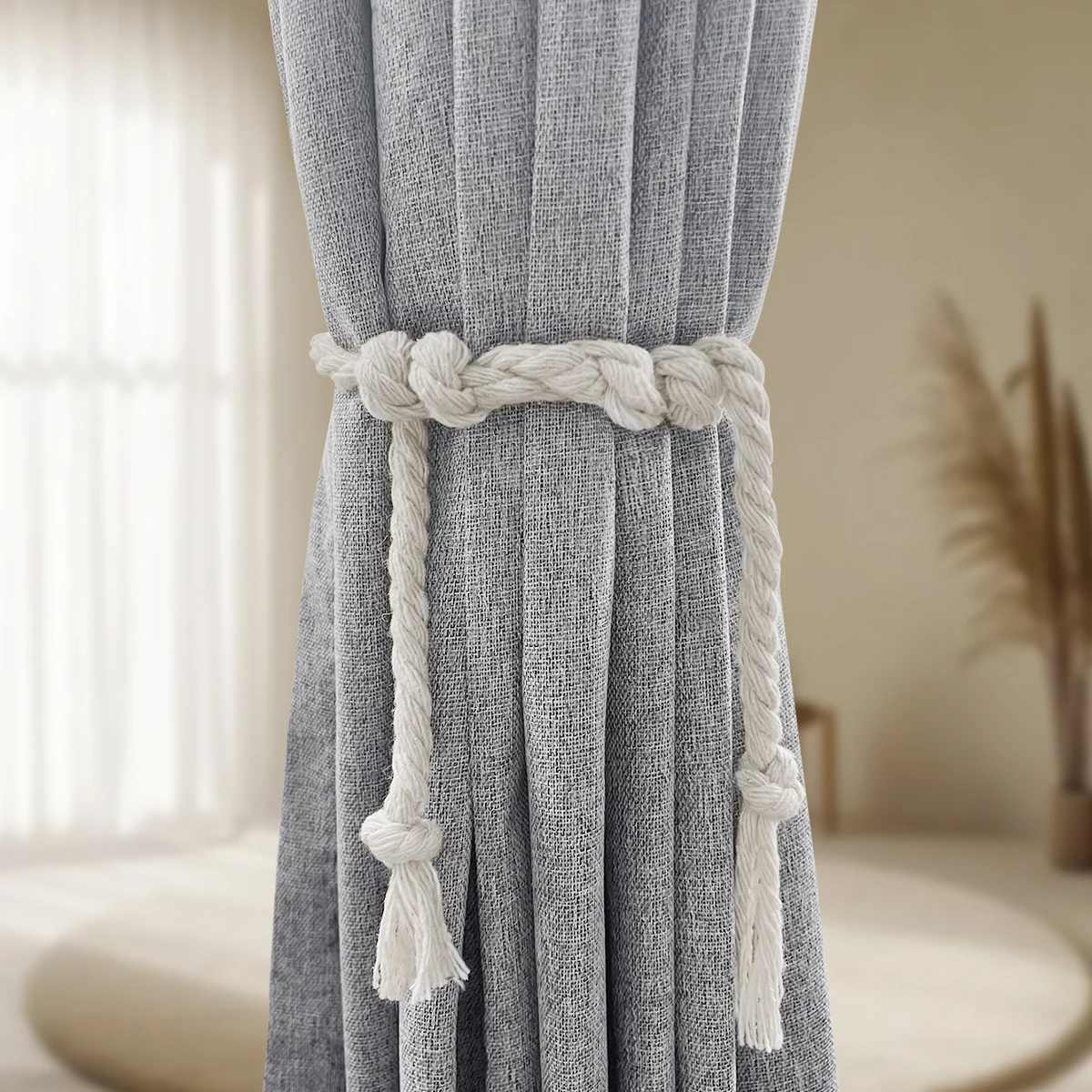 2PC plain linen solid color 100% blackout curtain, comes with curtain straps, suitable for decorating living room and bedroom - Image 4