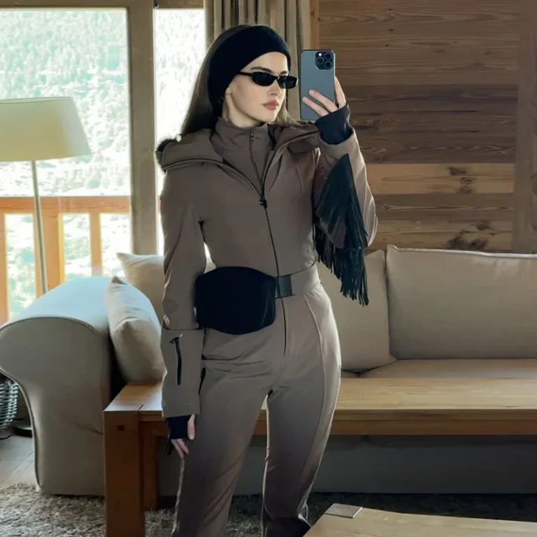 S4abb516189f448828b6e9a1cc323253eZ.webp Women Fur Collar Hooded Skiwear Fashion Solid Thicken Zipper High Waist Slim Outdoor Overalls Jumpsuit Lady Winter Outwear