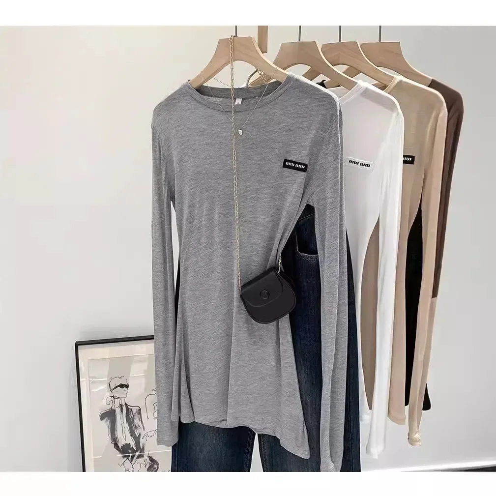 Laceleather Women's Long Sleeve T-Shirt Light Thin Sun Protection Base Layer Shirt Early Autumn New Style Label Attached - Image 2