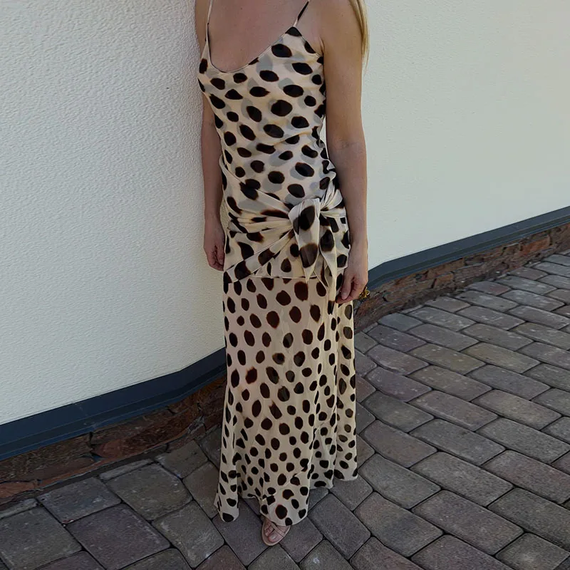 Scoop Neck Women's Dress Spaghetti Strap Polka Dot Tie Waist Removable Wrap Maxi Dress Vacation Beach 2026 New Fashion For Women - Image 7