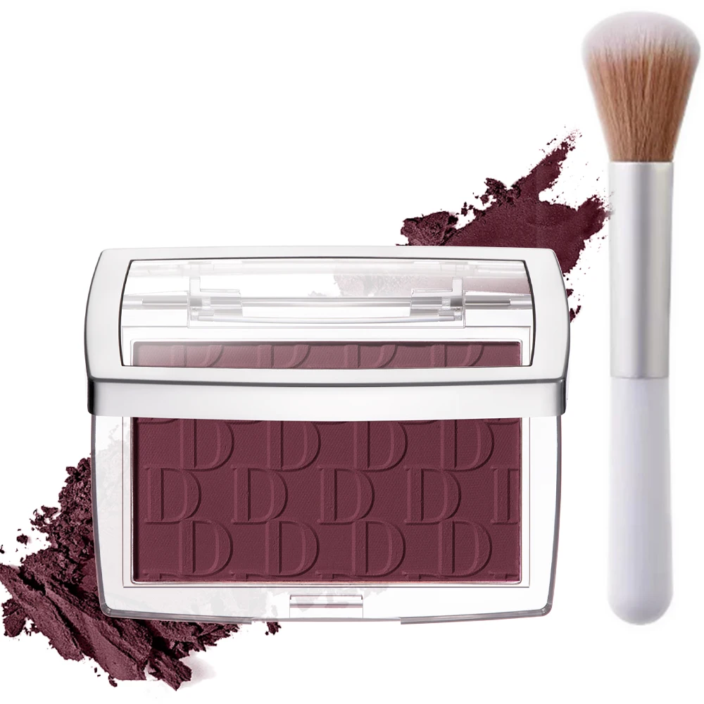 Matte Embossed Blush Palette High Pigmented Pink Coral Cheek Blush Powder With Professional Makeup Brush - Image 9