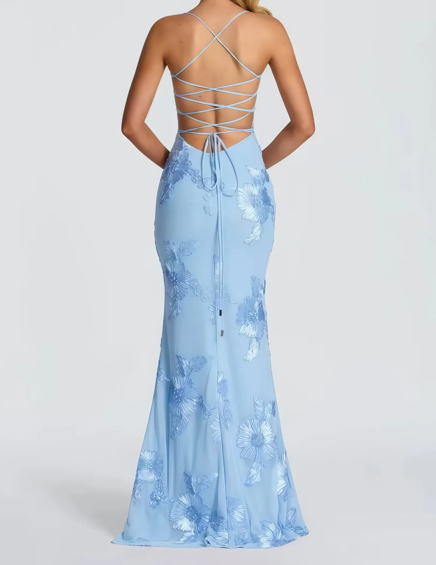 Elegant Women 3d Embroidery Floral Long Dress Women Backless Cross Tied Spaghetti Strap Robe Slim Floor Length Evening Dresses - Image 6
