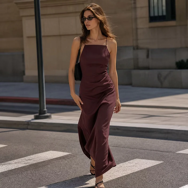 S4fb5f78dc00644ad94b2b52bea54e1373.webp High Quality 2026 Summer New Women Fashion Linen Strap Midi Holiday Dress Casual Solid Zipper Slim Elegance Party Dresses Ladies