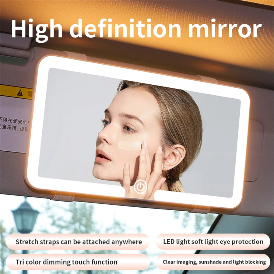 Car Interior Mirrors Sun Visor Plate LED HD Makeup Mirror for Girls Women Rechargeable Fill Light Universal Thin Vanity Mirror - Image 3